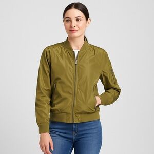 Jack & Jones Women’s Olive Green Bomber Jacket Zip Nylon Lightweight Size Medium